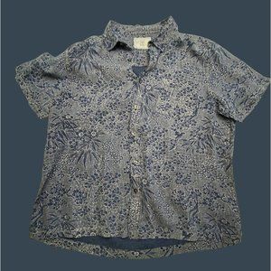 John Lewis 100% Pure Linen Shirt Men’s XL Short Sleeve Button Down Floral Blue